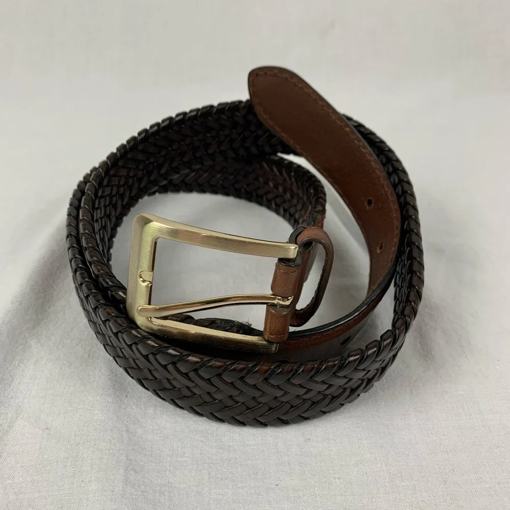 Dark Brown Braided Leather Belt 36/90 Dress Belt Casual Business Casual